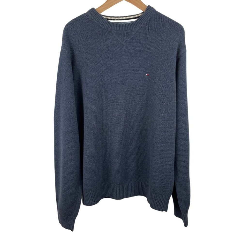 Vintage Tommy Hilfiger Men Size XL Blue Heavyweight Crewneck Long Sleeve Sweater